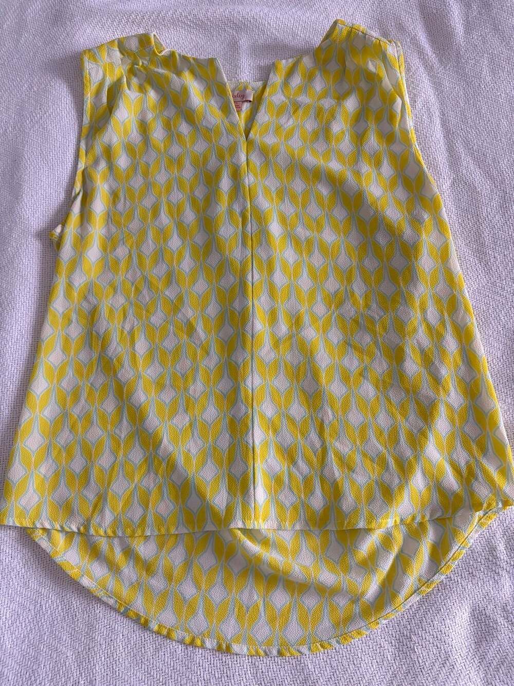 Pixley Yellow and White Geometric Print Sleeveless Blouse